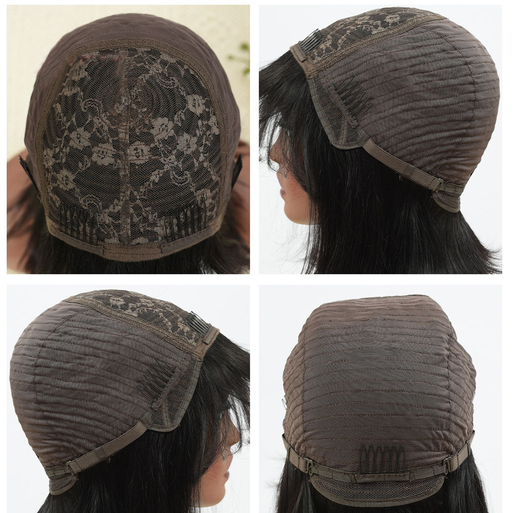 Short Bob Human Hair Wigs with Bangs None Lace Front Wigs Straight Hair Machine Made Bob Wig