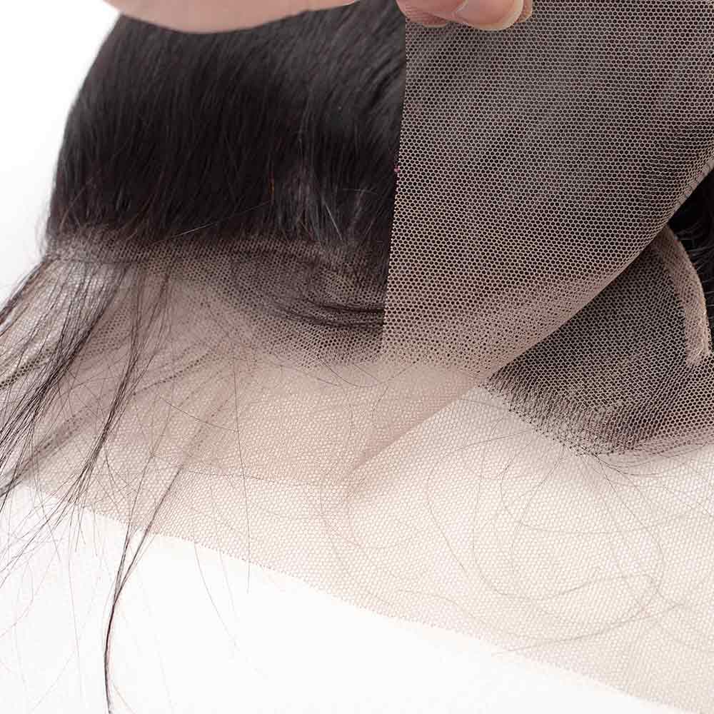 Brazilian Straight Human Hair Weave 3 Bundles with 13x4 Lace Frontal Natural Color