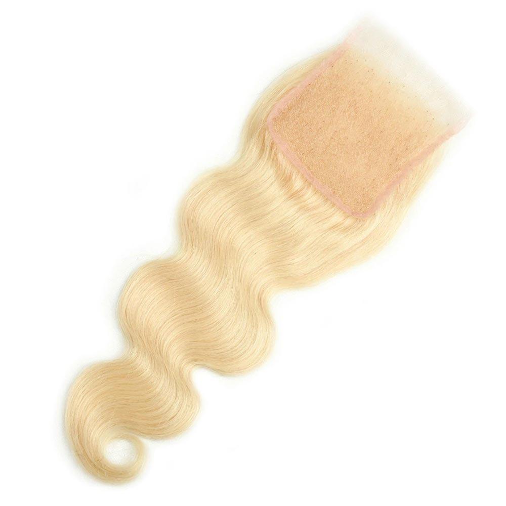 14A Body Wave #613 Color Honey Blonde Hair 4 Bundles with 4x4 Lace Closure