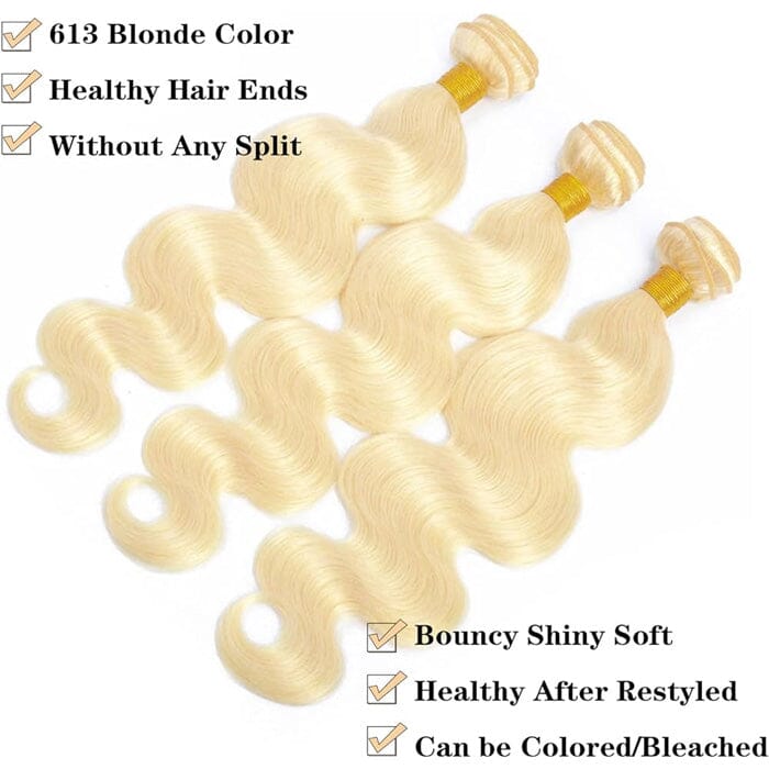 613 Honey Blonde Color Human Hair 3 Bundles with 13x4 Lace Frontal Body Wave