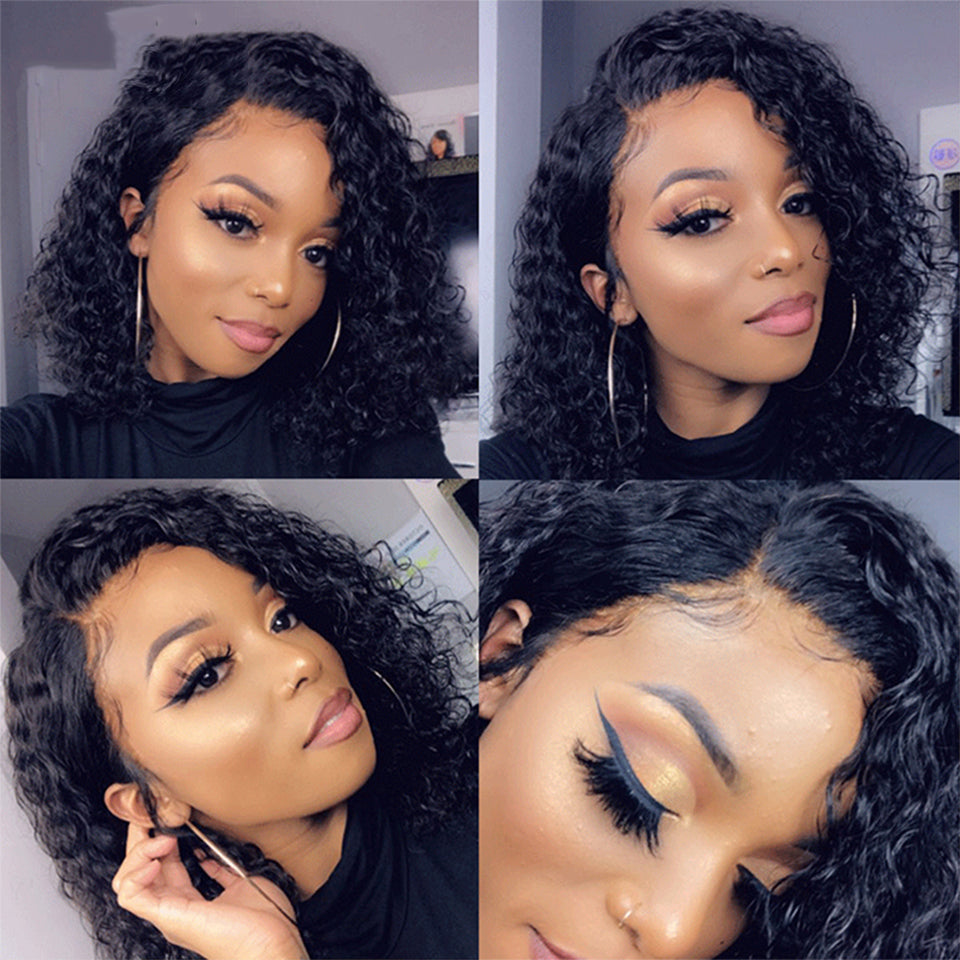 Water Wave Short Bob Wig Human Hair Wigs 13X4 HD Transparent Blunt Cut Short Bob Lace Front Wigs