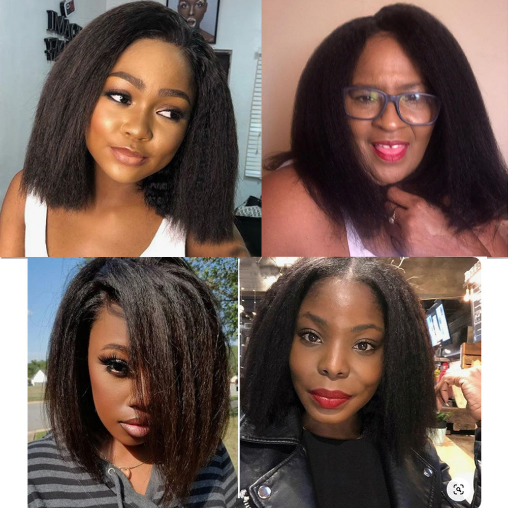 4x4 HD Lace Closure Short Bob Wig Yaki Staright Human Hair Lace Front Kinky Straight Hair Wigs