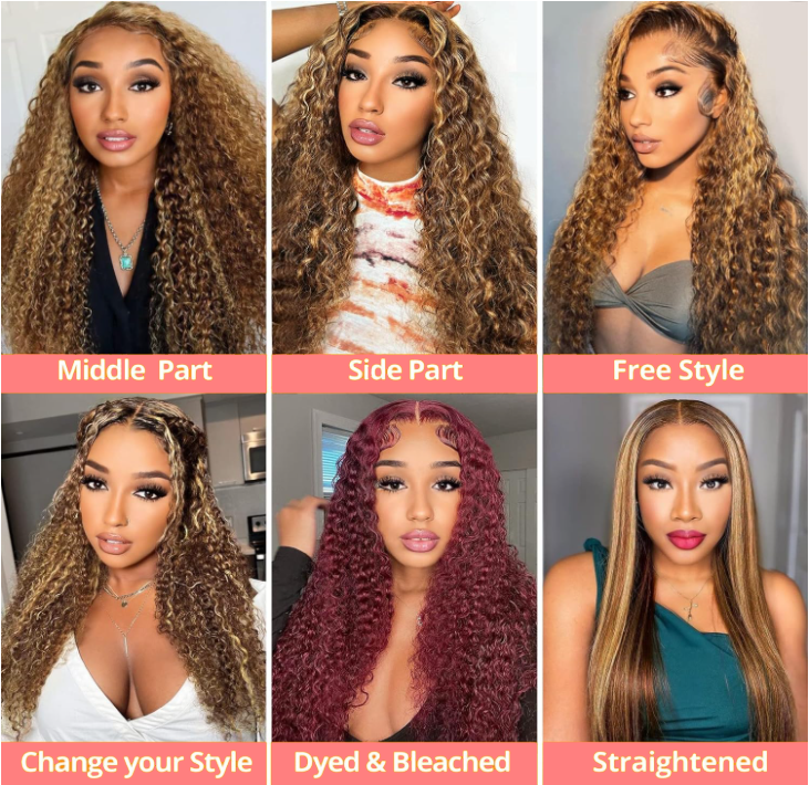 Highlight Lace Front Wigs Deep Wave #4/27 Ombre Colored Curly Water Wave Lace Human Hair Wig