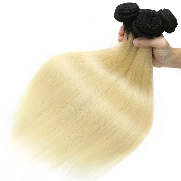 Ombre 1B/613 Dark Roots Blonde Body Wave Human Hair Extensions 3 Bundles