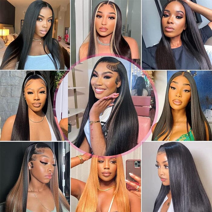 Straight Human Hair 4 Bundles with Frontal Natural Black Color for Women