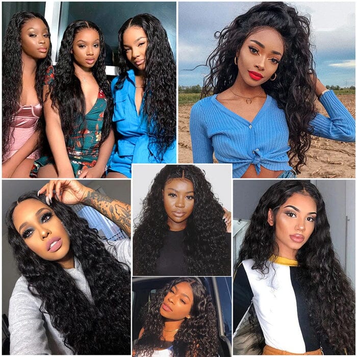 Human Hair Loose Deep Wave 3 Bundles with 4x4 Lace Closure