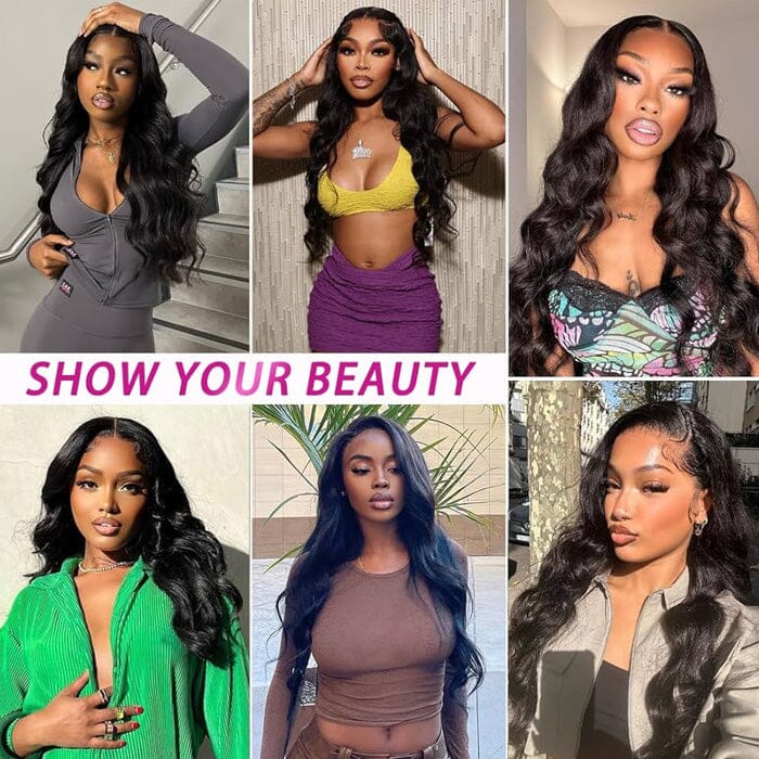 QT 14A Brazilian Body Wave Human Hair 3 Bundles with Swiss Lace Closure