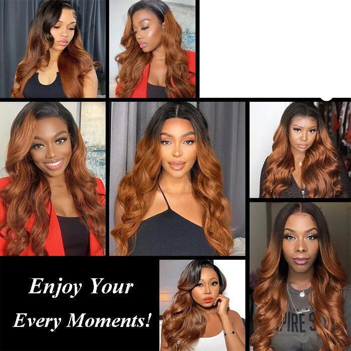 1B/30 Body Wave 3 Bundles with Lace Closure Dark Roots Ombre Human Hair