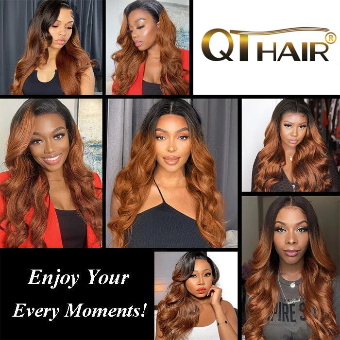 QT 1B/30 Body Wave 3 Bundles with Lace Closure Dark Roots Ombre Human Hair