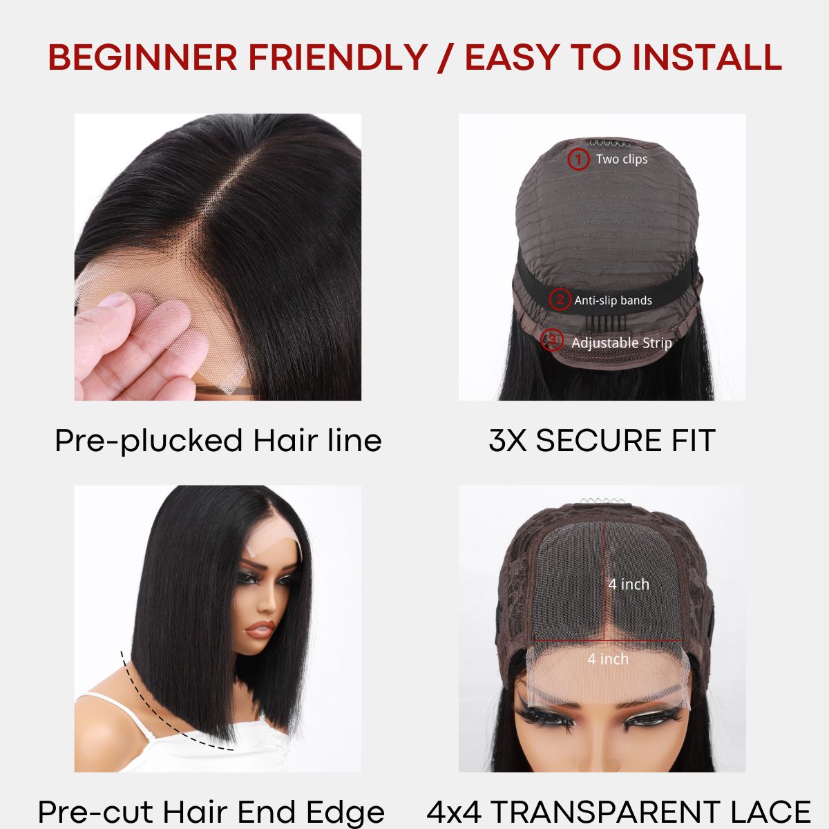 12A Bone Hair 4x4 Lace Bob Wigs Short Straight 100% Human Virgin Hair Wigs
