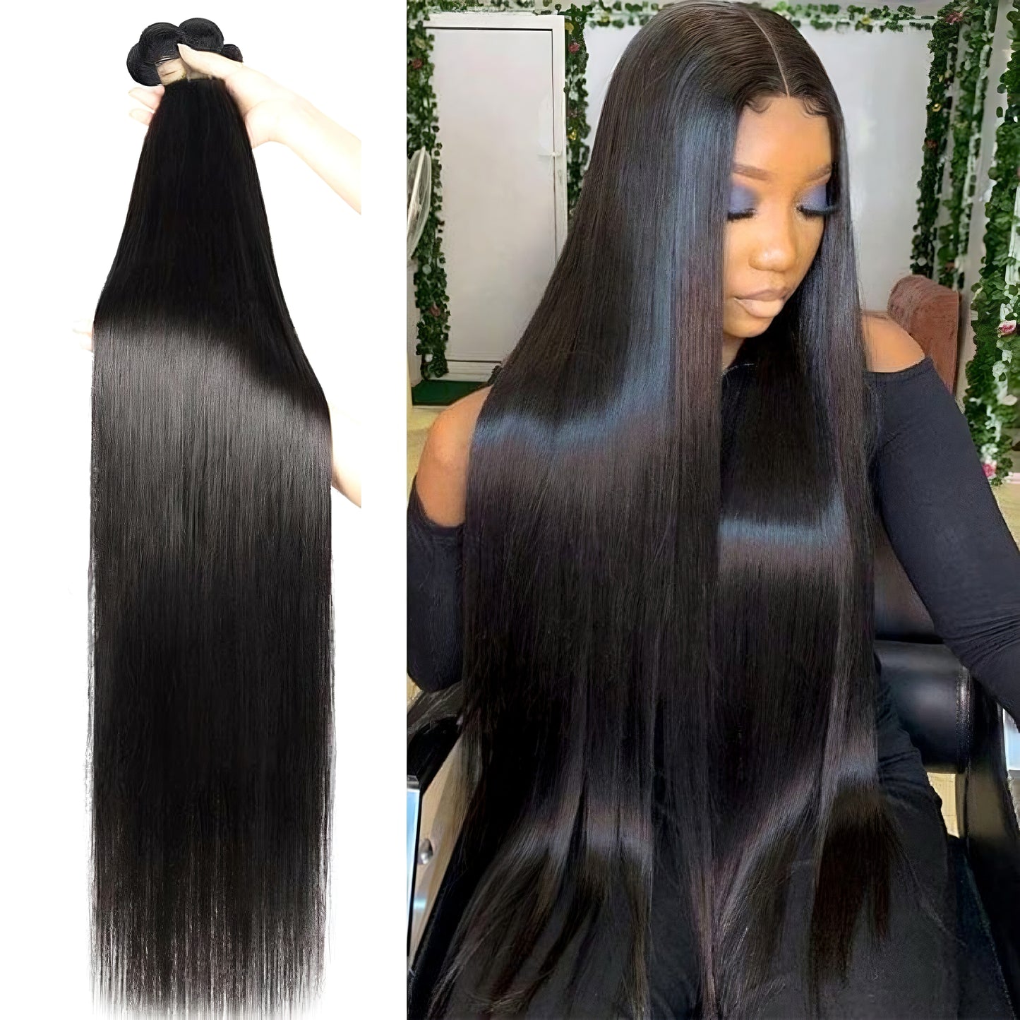 Straight Human Hair 4 Bundles with Frontal Natural Black Color for Women