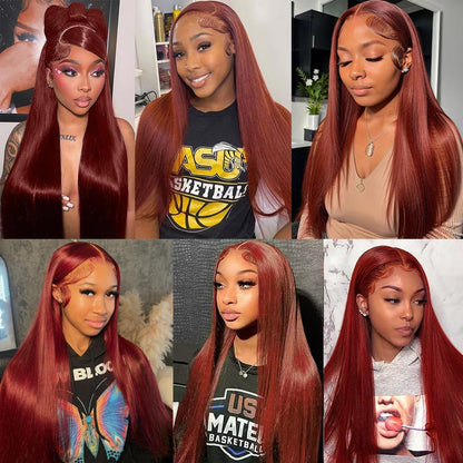 Reddish Brown Lace Front Wigs Human Hair Straight 13x4 HD Lace Front Wigs Human Hair Pre Plucked