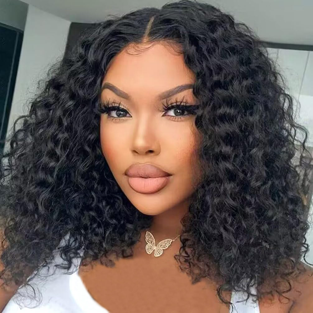 Water Wave 4x4 HD Lace Closure Blunt Cut Short Bob Wig Lace Front Curly Human Hair Wigs