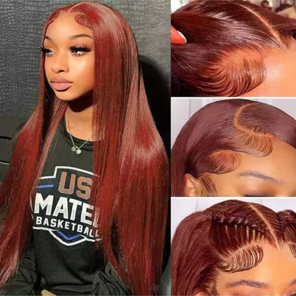Reddish Brown Lace Front Wigs Human Hair Straight 13x4 HD Lace Front Wigs Human Hair Pre Plucked