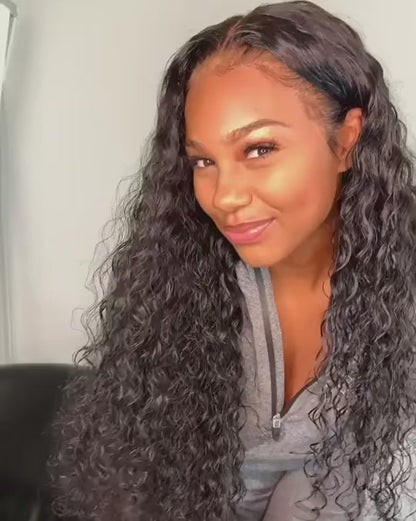 Water Wave 13x6 HD Lace Front Wigs Human Hair Pre Plucked With Baby Hair 180% Density Deep Part Curly Wigs