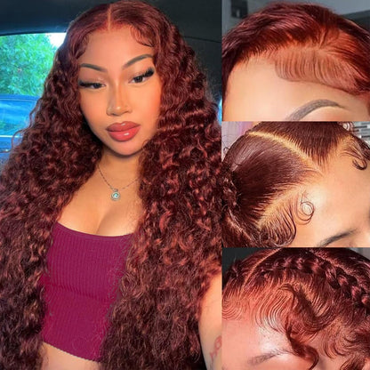 Reddish Brown Wig Human Hair 13x4/13x6 Curly Wig 33# Color Auburn Deep Wave Human Hair Wigs