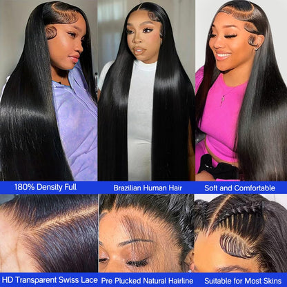 Straight Lace Front Wigs Human Hair 180% Density 13x4 HD Lace Front Wigs Natural HairLine