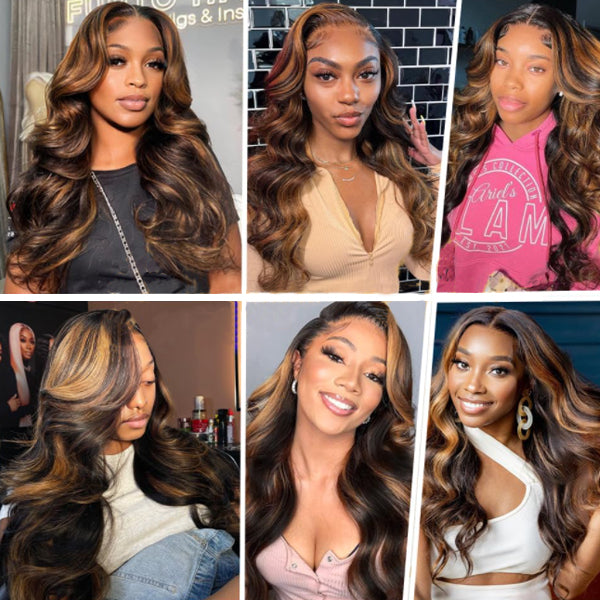 Ombre Lace Front Wig Human Hair 1B/30 Body Wave Highlight 13x4 Ombre Brown Lace Wigs