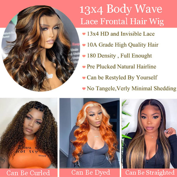 Ombre Lace Front Wig Human Hair 1B/30 Body Wave Highlight 13x4 Ombre Brown Lace Wigs