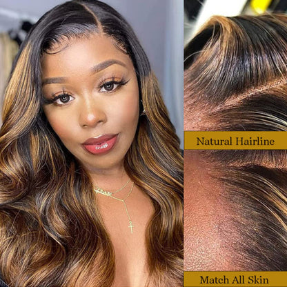 Ombre Lace Front Wig Human Hair 1B/30 Body Wave Highlight 13x4 Ombre Brown Lace Wigs