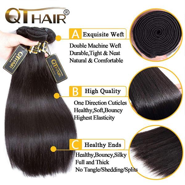 QT 14A Malaysian Straight Virgin Human Hair Weave Extensions 4 Bundles Deals