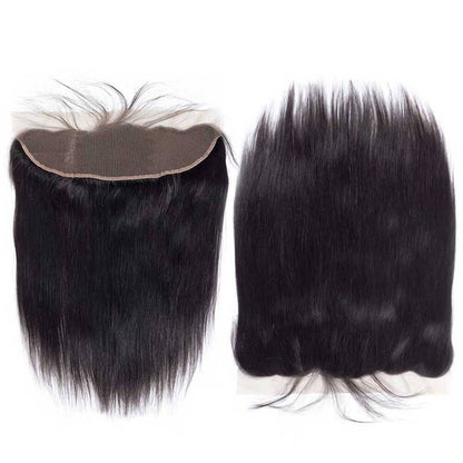 Straight Malaysian Human Hair 4 Bundles with Frontal Natural Black Color for Women