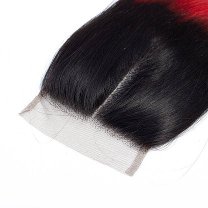 1B/Red Straight 3 Bundles with Lace Closure Ombre Human Hair Bundles Weaves