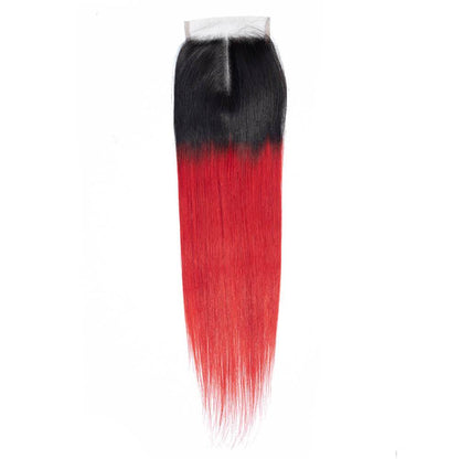 1B/Red Straight 3 Bundles with Lace Closure Ombre Human Hair Bundles Weaves