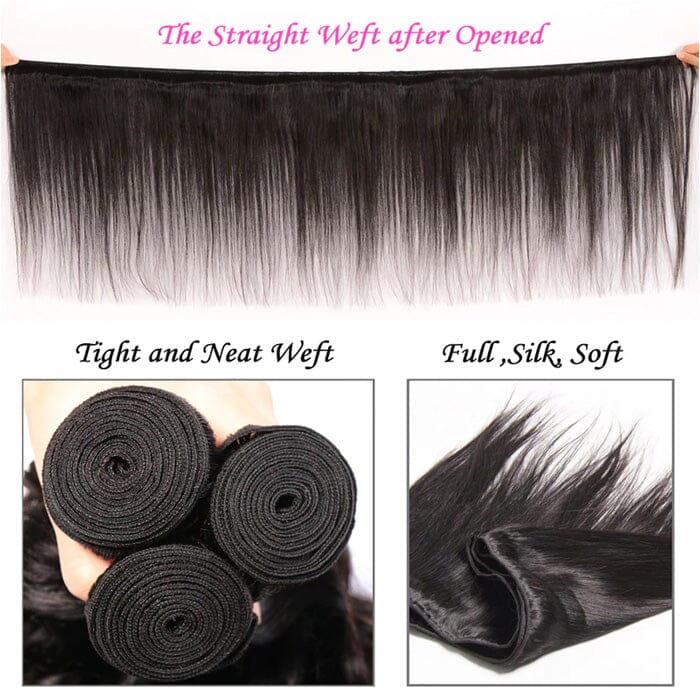 Peruvian Virgin Human Hair 3 Bundles Straight Hair with 4*4 Lace Closure with Baby Hair