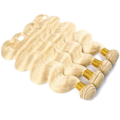 Indian Body Wave Human Hair 613 Blonde 4 Bundles with 4x4 Lace Closure