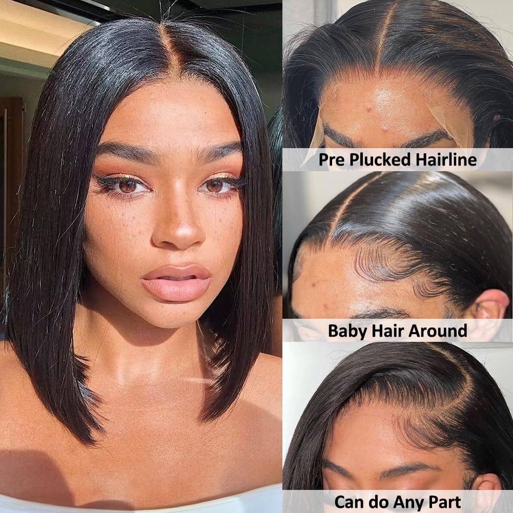 Straight Short Bob Wig Human Hair 13x4 Frontal Lace Wig HD Transparent Lace Front 180% DensityWigs