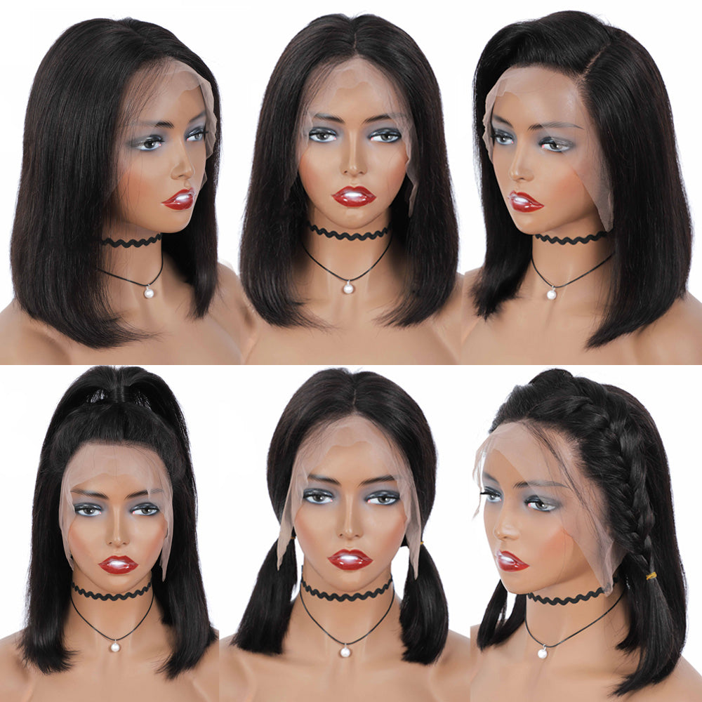 Straight Short Bob Wig Human Hair 13x4 Frontal Lace Wig HD Transparent Lace Front 180% DensityWigs