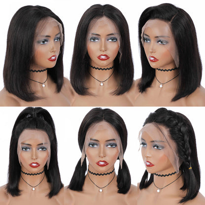 Straight Short Bob Wig Human Hair 13x4 Frontal Lace Wig HD Transparent Lace Front 180% DensityWigs