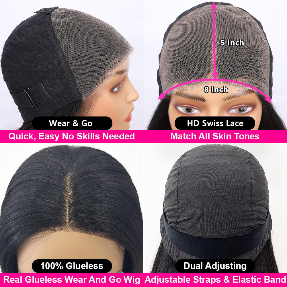 Wear and Go 8x5 Lace Closure Glueless Wigs Human Hair Pre Cut Body Wave Lace Front Wigs