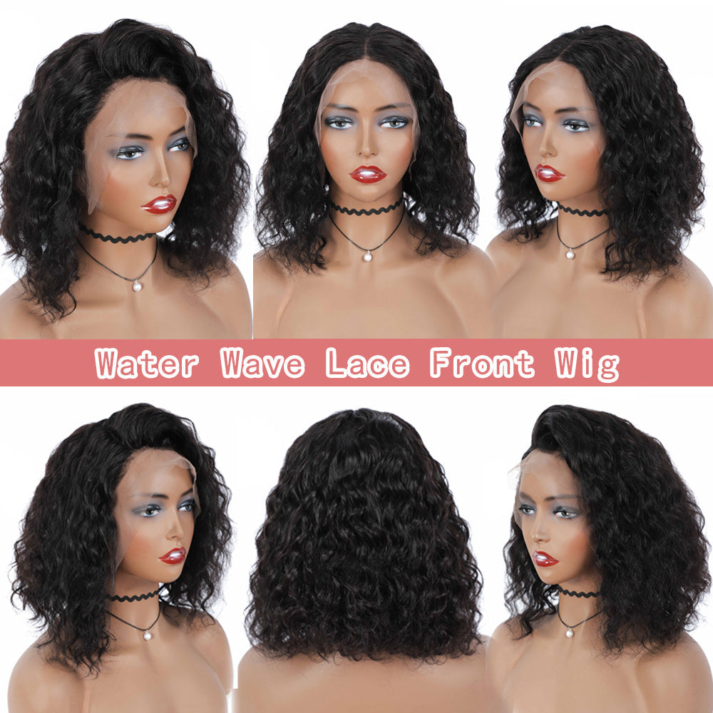 Water Wave Short Bob Wig Human Hair Wigs 13X4 HD Transparent Blunt Cut Short Bob Lace Front Wigs