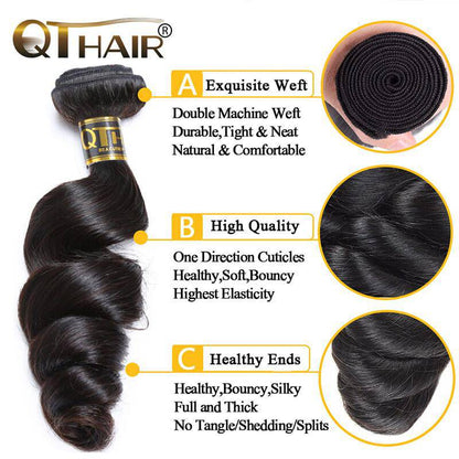 QT 14A Grade Brazilian Loose Wave Human Hair Bundles with 4x4 Lace Closure
