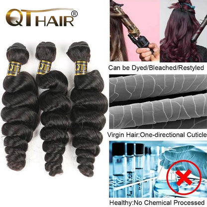 QT 14A Grade Brazilian Loose Wave Human Hair Bundles with 4x4 Lace Closure