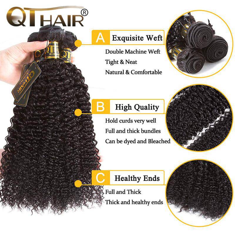 QT Hair Brazilian Jerry Curly Virgin Human Hair Bundles with Lace Closure or Frontal
