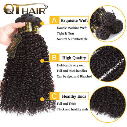 QT Hair Brazilian Jerry Curly Virgin Human Hair Bundles with Lace Closure or Frontal