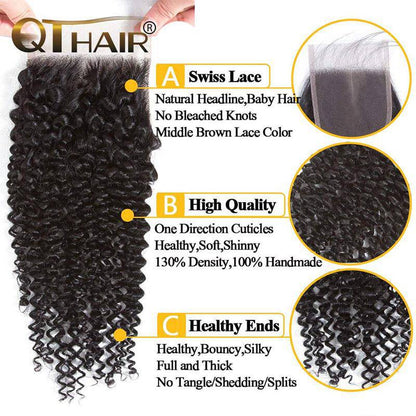 QT Hair Brazilian Jerry Curly Virgin Human Hair Bundles with Lace Closure or Frontal