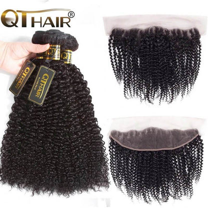 QT Hair Brazilian Jerry Curly Virgin Human Hair Bundles with Lace Closure or Frontal