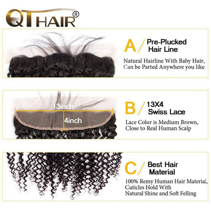QT Hair Brazilian Jerry Curly Virgin Human Hair Bundles with Lace Closure or Frontal