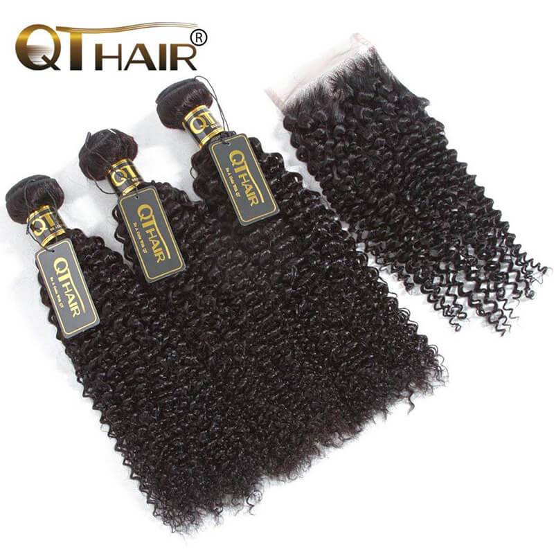 QT Hair Brazilian Jerry Curly Virgin Human Hair Bundles with Lace Closure or Frontal