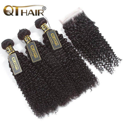 QT Hair Brazilian Jerry Curly Virgin Human Hair Bundles with Lace Closure or Frontal