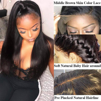 QT Hair Brazilian Virgin Straight Human Hair Bundles with Lace Frontal Closure