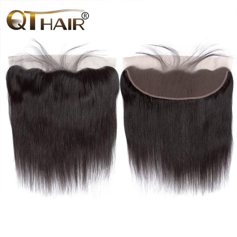 QT Hair Brazilian Virgin Straight Human Hair Bundles with Lace Frontal Closure