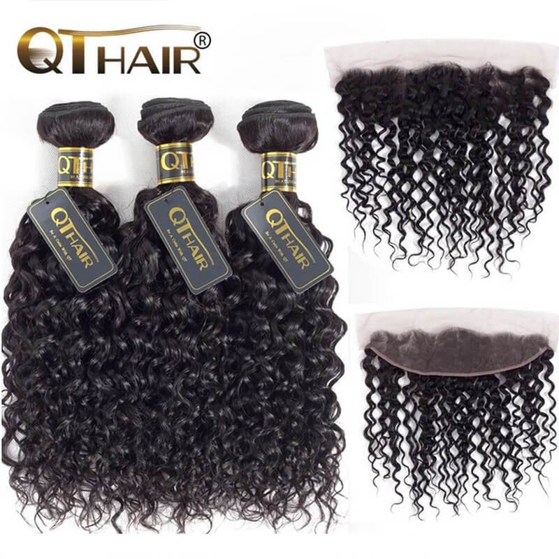 Water Wave Bundles With Frontal Closure Wet And Wavy 100% Unprocessed Brazilian Virgin Human Hair