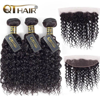 Water Wave Bundles With Frontal Closure Wet And Wavy 100% Unprocessed Brazilian Virgin Human Hair