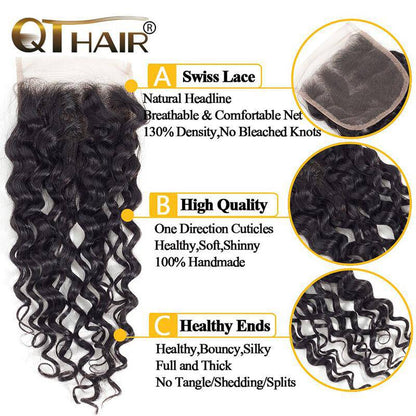 Water Wave Bundles With Frontal Closure Wet And Wavy 100% Unprocessed Brazilian Virgin Human Hair
