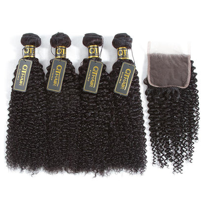 Brazilian Curly Virgin Hair Weave 4 Bundles with 4X4 Lace Closure Human Hair